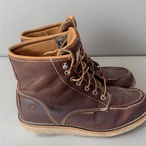 Mens Carhartt CMW6095 Waterproof Wedge Workboots Wedge 11W Moc Toe Brown Leather